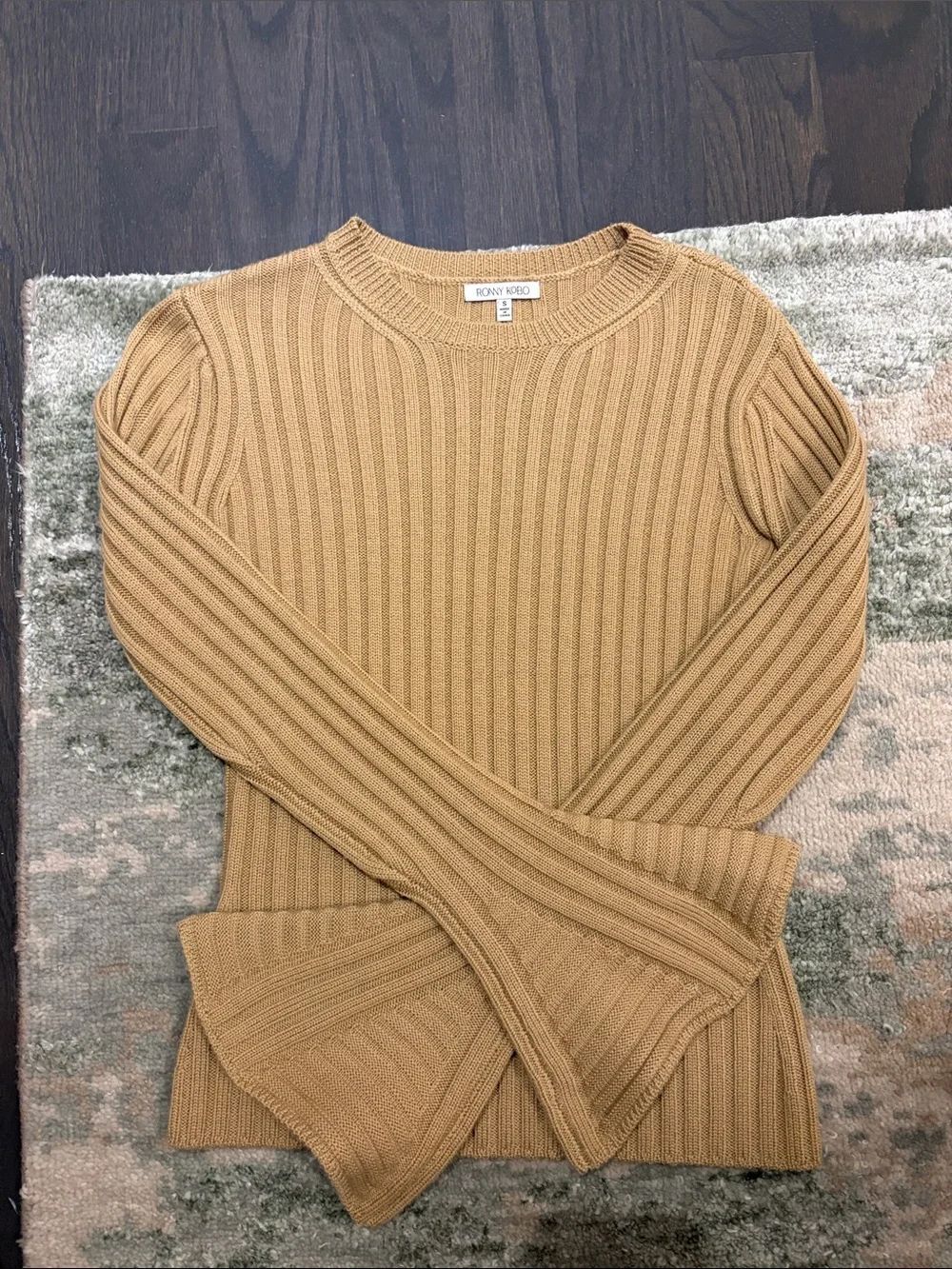 Ronny Kobo Collection Ribbed Crewneck Sweater in Camel